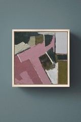 Original Abstract Oil Painting Framed, Pink and Olive Green Geometric Wall Art