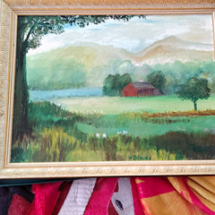 V. DILAURO Signed Framed Impressionist Landscape Painting Farm House Trees