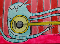 Cat Painting Original Collectible Music Guitar Modern Folk Art Samantha McLean