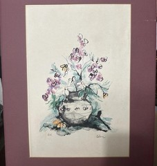 Painting floral watercolor Bohr signed 3/25, Still Life 18×24″, matted, Unframed