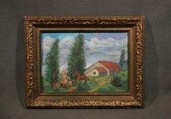 Primitive Farm Scene 20th Century Russian Futurist Neo-Primitivist Painting