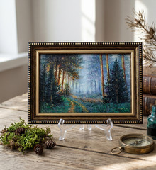 Forest Landscape Original Oil Painting 6×4 Framed Signed Autumn Woods Sunray Art