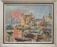 Fine Danish Oil Painting Lis Bjergsted Nyhavn – Copenhagen, Denmark MCM & RARE!