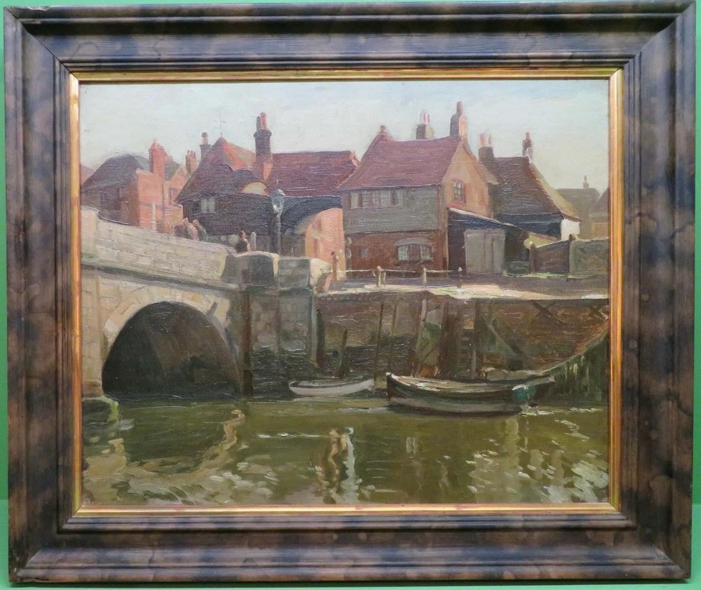 Lovely Interesting Mid 20th Century OIL PAINTING River Stour, Sandwich Kent