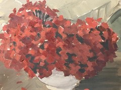 Oil On Panel Period Art Deco Still Life Aux Flowers And Choose Fish C.1925