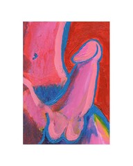 ACEO ORIGINAL Abstract Painting – Nude Male Gay Art #38 – Signed by Gwyllz