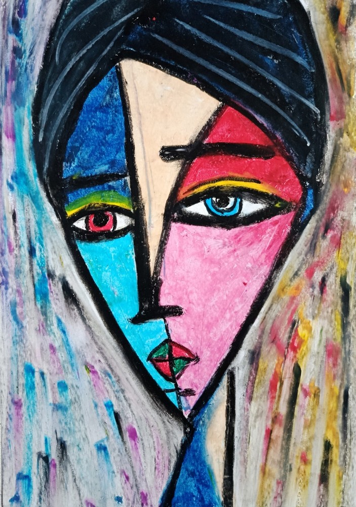 Woman Portrait – Abstract Modern Art – Oil Chalk A4 Paper – Modern Art
