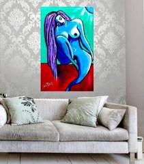 colorful BIG BLUE NUDE LADY Pop Art PAINTING Cardboard Original SWARTZMILLER DNA