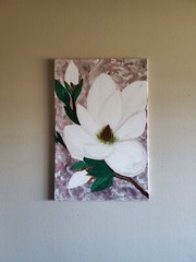 Handmade Painting Acrylic Wood Frame 24x16x0.5in Art Decor Flowers Magnolia