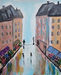 Impressionism Cityside Perspective 11X14 Handmade Signed Colorful ART Painting