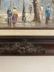 Mid-Century Signed Burnett Paris Street Scene Oil Painting In Ornate Wood Frame