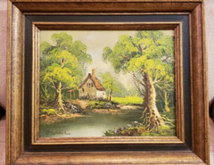 Antique Signed Brenner Country Landscape Oil Painting on Board 10″ x 8″ In #25.
