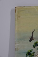Vintage MCM Goldfish Painting Board Original 1959 Aquarium Koi Pond Asian Decor