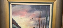 Oil painting oil painting masterpiece landscape seafaring ships sea people 254