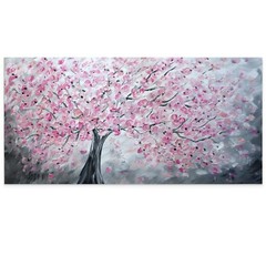 Cherry Blossom Painting 48×24 Pink Sakura Abstract Spring Wall Art Canvas
