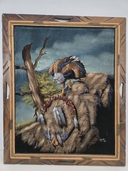 1970s Mexican Velvet Felt Painting Eagle Native American Framed FREE SHIPPING