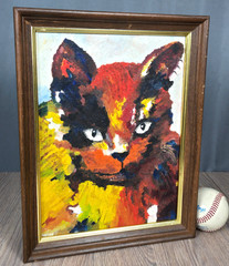 Impressionistic Cat oil painting on canvas, signed Cathy Franklin, 1964 9″ x 12″