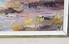 Lucien Vannerson 16×20 Vintage Oil Painting Desert Landscape Arizona Cactus