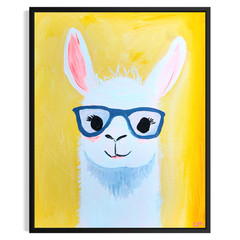 Original Abstract Llama Painting 14×11 Yellow Kids Room Wall Art Signed Canvas
