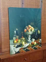 Reproduction Oil Painting A Tazza of Peaches, Fruit in a Bowl and Bottles on…