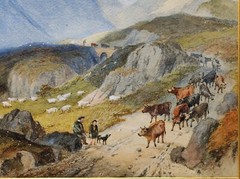ATTRIB TO W. BARNETT „GLENCOE“ ANTIQUE HIGHLAND WATERCOLOUR PAINTING 44.5X61 CM.
