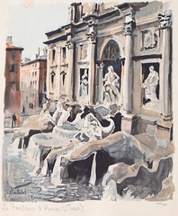 Franz Herbelot French Watercolor Fountain Trevi Rome Italy Signed Numbered