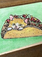 Taco ’Bout Cute Original ACEO Cat Taco Watercolor Painting OOAK Mini Art