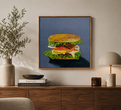 Original Oil Painting Hamburger Burger Food Art on Canvas 12×12 Inches Handmade