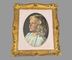 Vintage Gilt Framed Oval Portrait Oil Painting Of A Young Girl