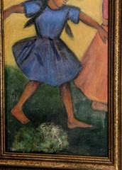 Original Pastel Painting Girl Dancing WPA Style Modernist Mexican Folk Art Latin