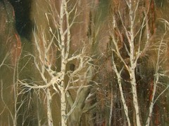 Ukrainian Soviet USSR oil painting impressionism nightscape snow birch trees