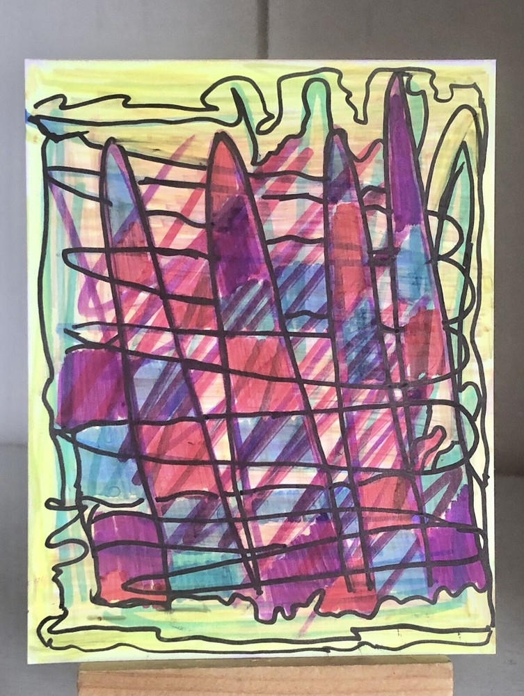 Original Abstract Painting on Cardboard