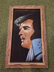 Vintage Elvis Presley Crying Black Velvet Painting Wood Frame Mexico 23 x 14