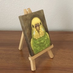 KaoruArtGallery, Budgie, Oil Painting 4x3in, Parakeet, Stand Set