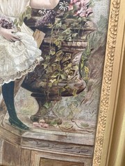 Victorian Oil Painting Young Girl Floral Garden Style On Canvas 1880s