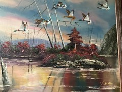 42×30 Vintage Fall Landscape Oil Sign Stanton