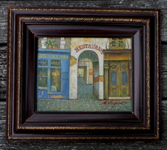 15 1/2″x13 1/2″ Framed & Signed Oil on Canvas Painting-Street Scene-Wooden Frame