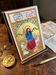 Hand-Painted Miniature Art: Jesus as The Good Shepherd on Antique Ottoman Paper