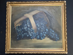 19th Century Still Life Oil Painting of Blueberries F.W. Devoe Board 21 X 18″