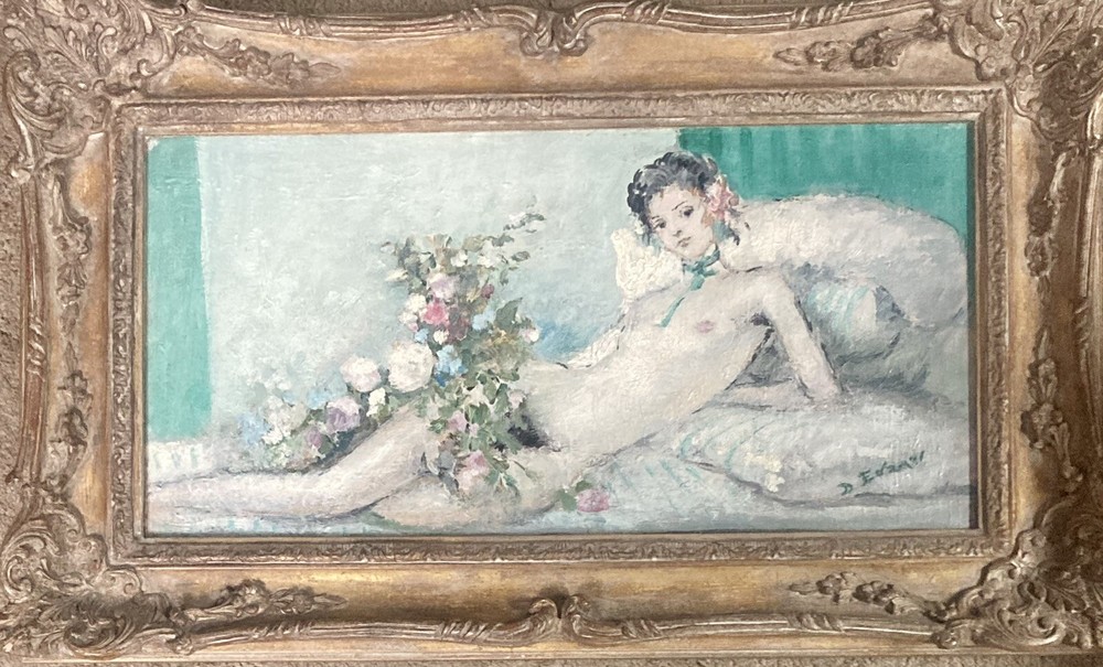 Dietz Edzard (1893 – 1963) oil on canvas “Young lady in repose with flowers”