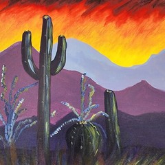 Original Arizona Desert Sunset Painting 16×20 Framed Saguaro Cactus Southwest
