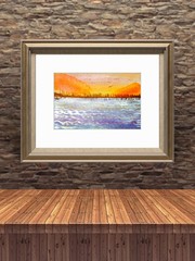 Lakescape At Sunset Original Impressionist Watercolor 5×7 Cotton Artist Signed
