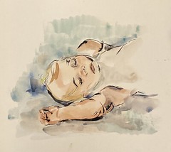 Vintage Original Watercolor Art- BABY SLEEPING- by GRACE HUNTLEY PUGH, Unsigned