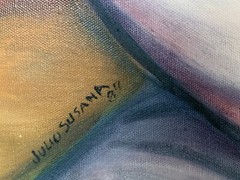 Listed Dominican Artist Julio Susana Large Signed Oil on Canvas Painting 1987
