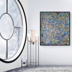 One-of-a-Kind Pollock Style Multicolor Abstract Canvas – 39×35 in