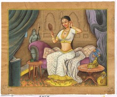 Mughal Painting Of Empress Make-Up (Shringar) Finest Old Art 8×6.5 Inches