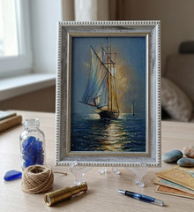 Sailboat Original Oil Painting 4×6 Framed Signed Yacht Marine Seascape Sea Art