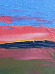 Original UFO Painting Retro Sci Fi Night Abstract Landscape Sunset Country Art