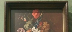 Vtg Moody Still Life Print, Shadowbox Wood Frame Gold Trim Bartels 1960s Floral