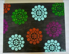 FIREWORKS ON A BLACK SKY signed canvas wall art green red purple and light blue